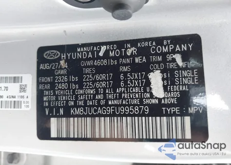 2015 Hyundai Tucson Se из США, поврежденный, VIN KM8JUCAG9FU995879